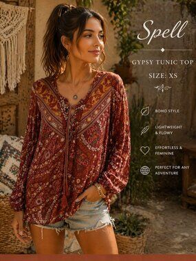 Spell & The Gypsy Collective Tunic Womens SZXS Boho Floral Paisley Festival